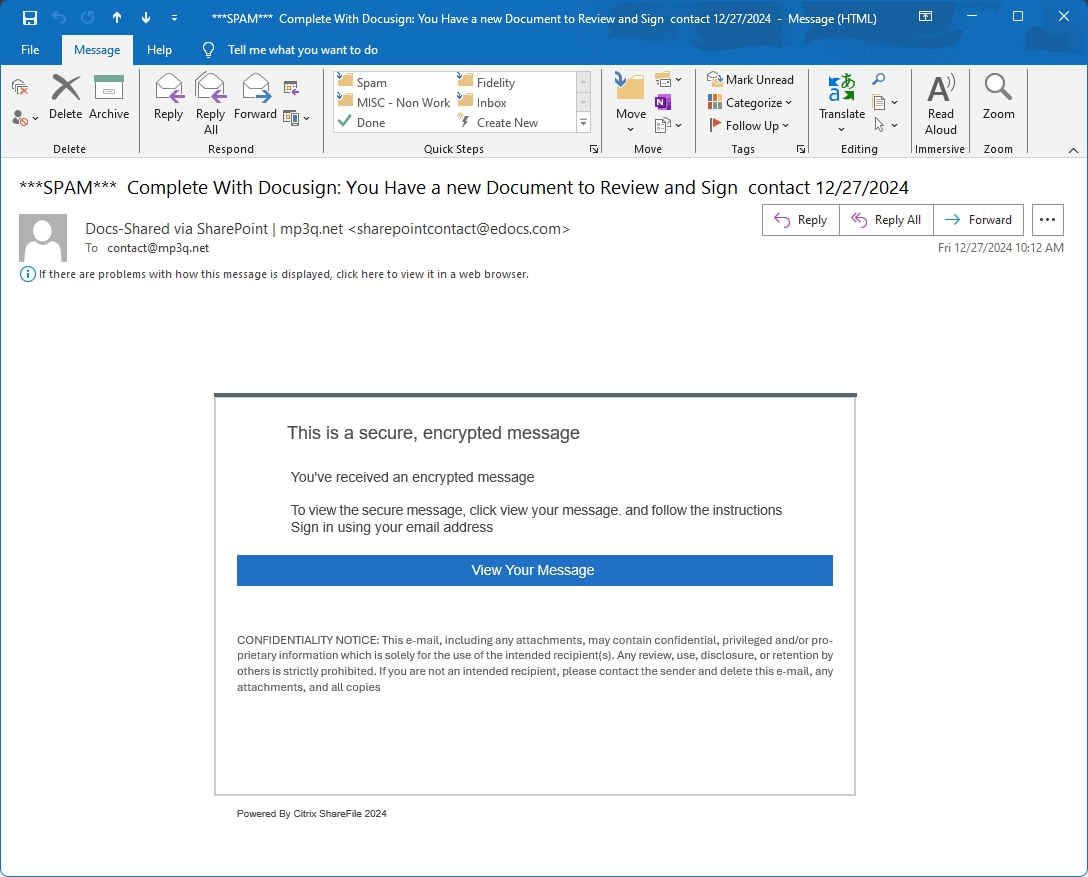 DocuSign / SharePoint Phishing Email